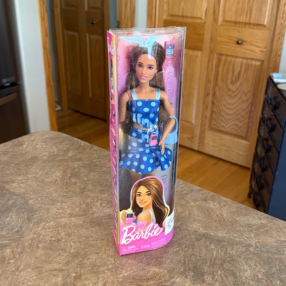 Barbie in Blue and White Polka Dot Dress